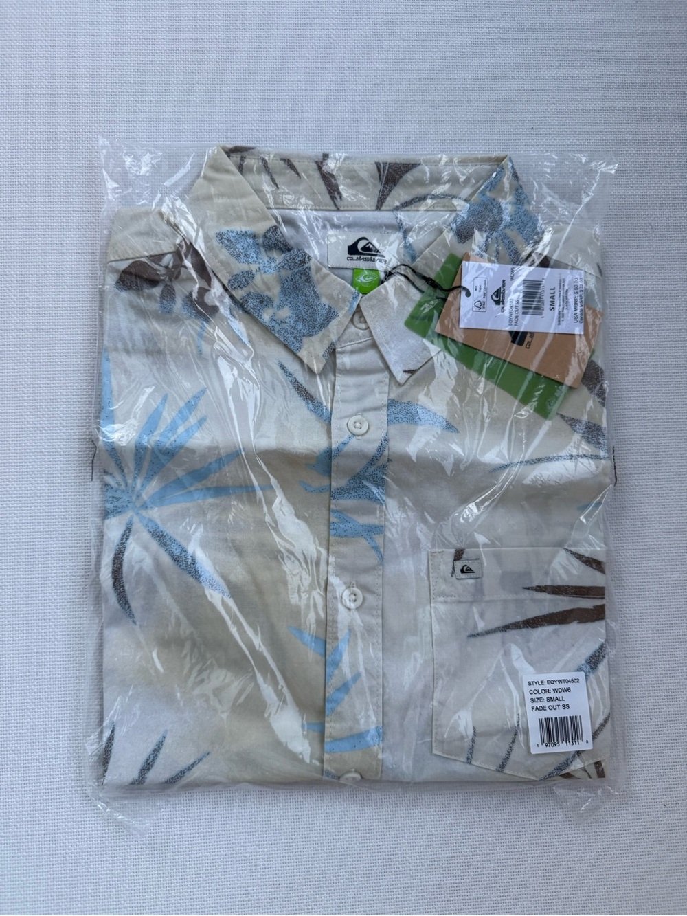 Quiksilver Men’s Cream Floral Button-Down Shirt with Blue and Brown Print